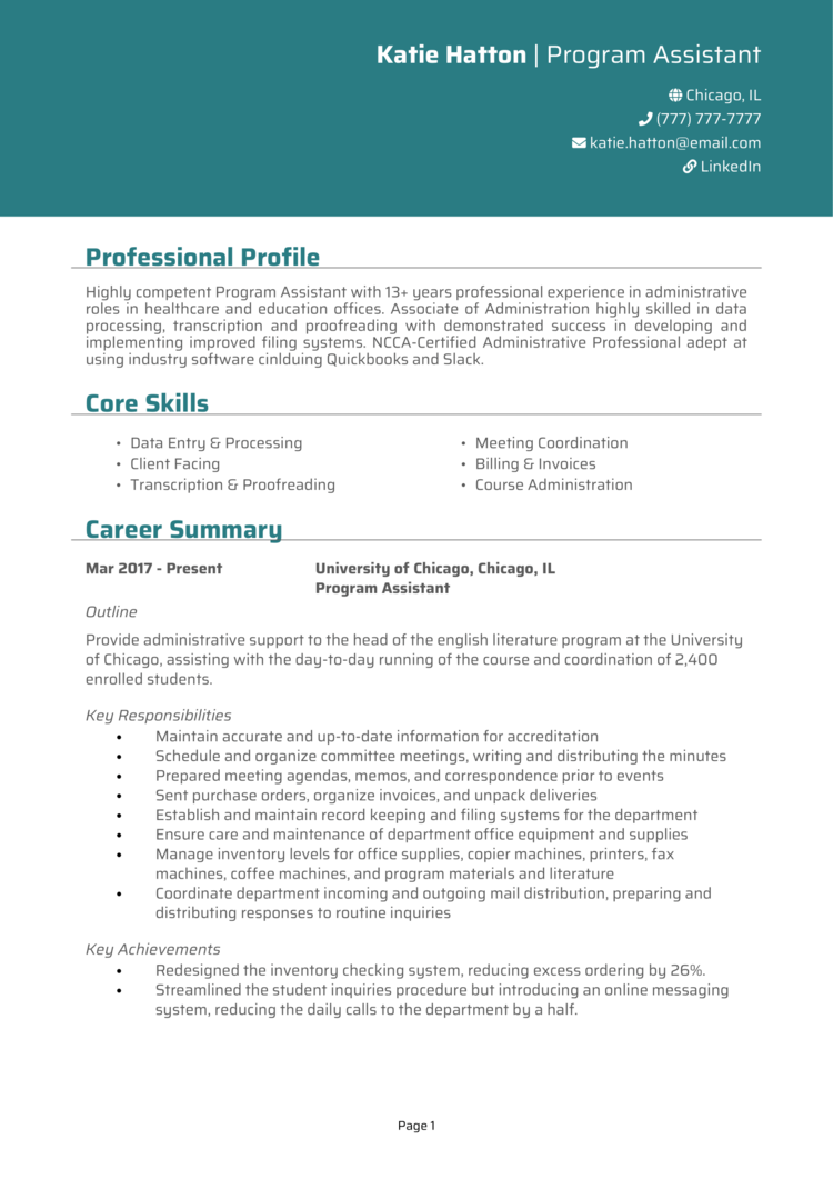 Program Assistant Resume 1