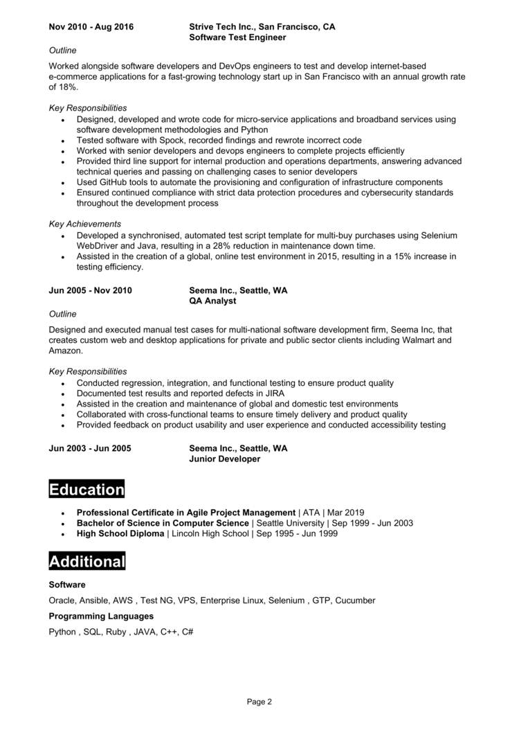 QA Automation Engineer Resume 2