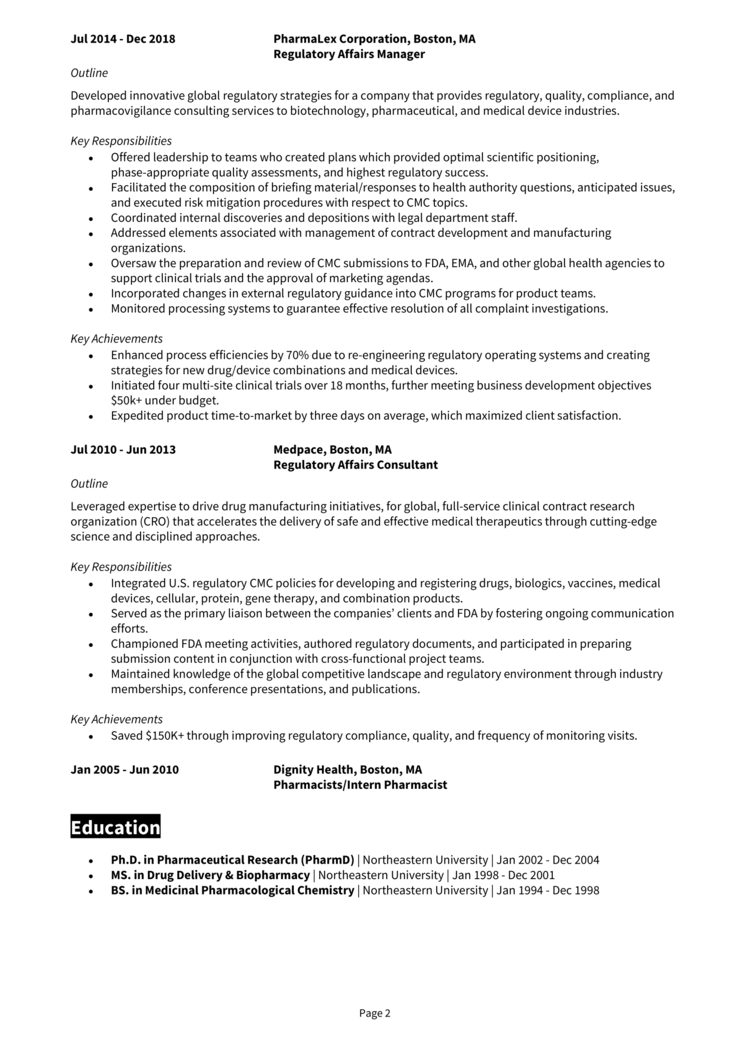 Regulatory Affairs Resume 2