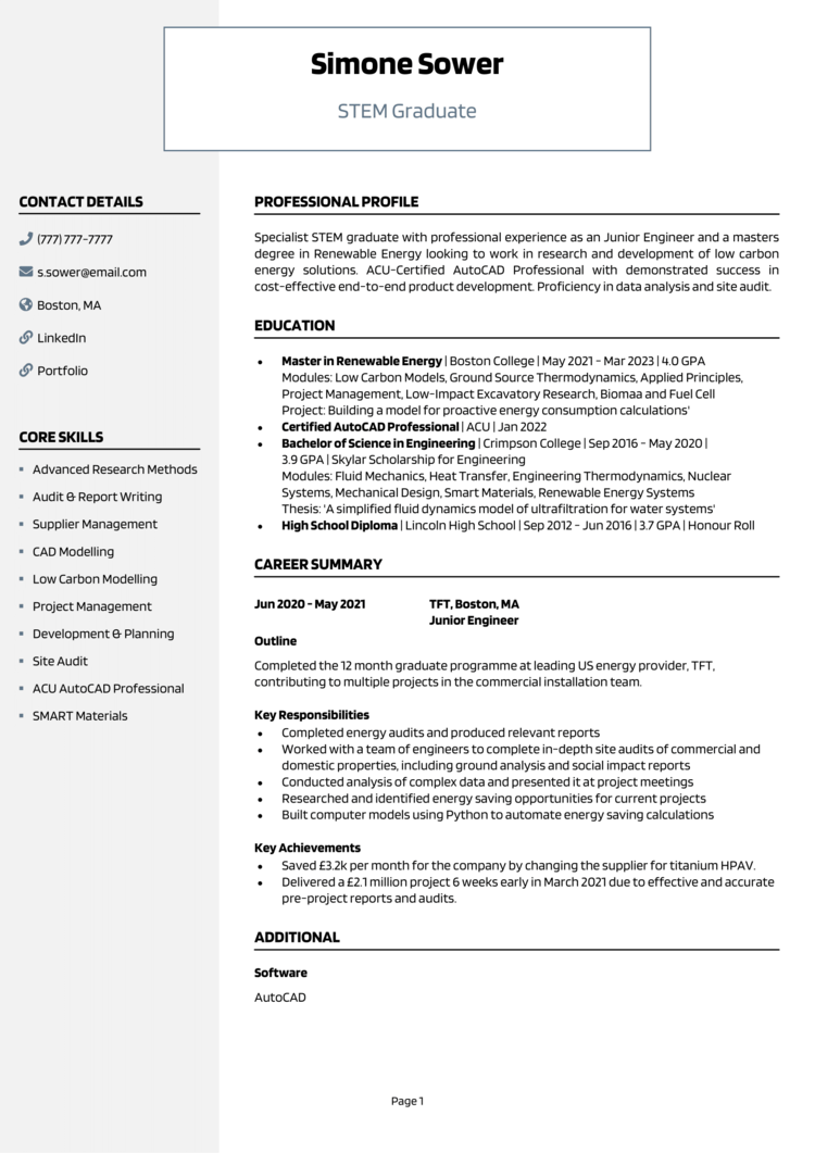 objective in resume for stem student