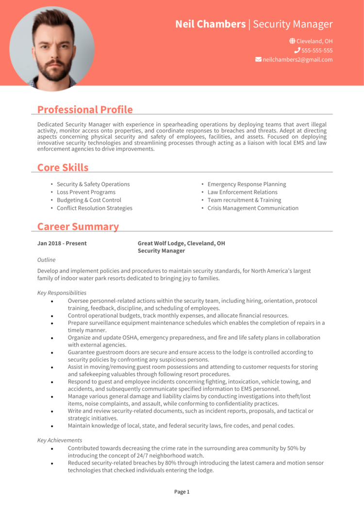 Security Manager Resume 1