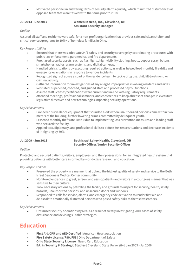 Security Manager Resume 2