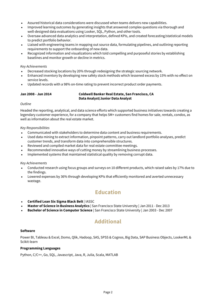 Senior Data Analyst Resume 2