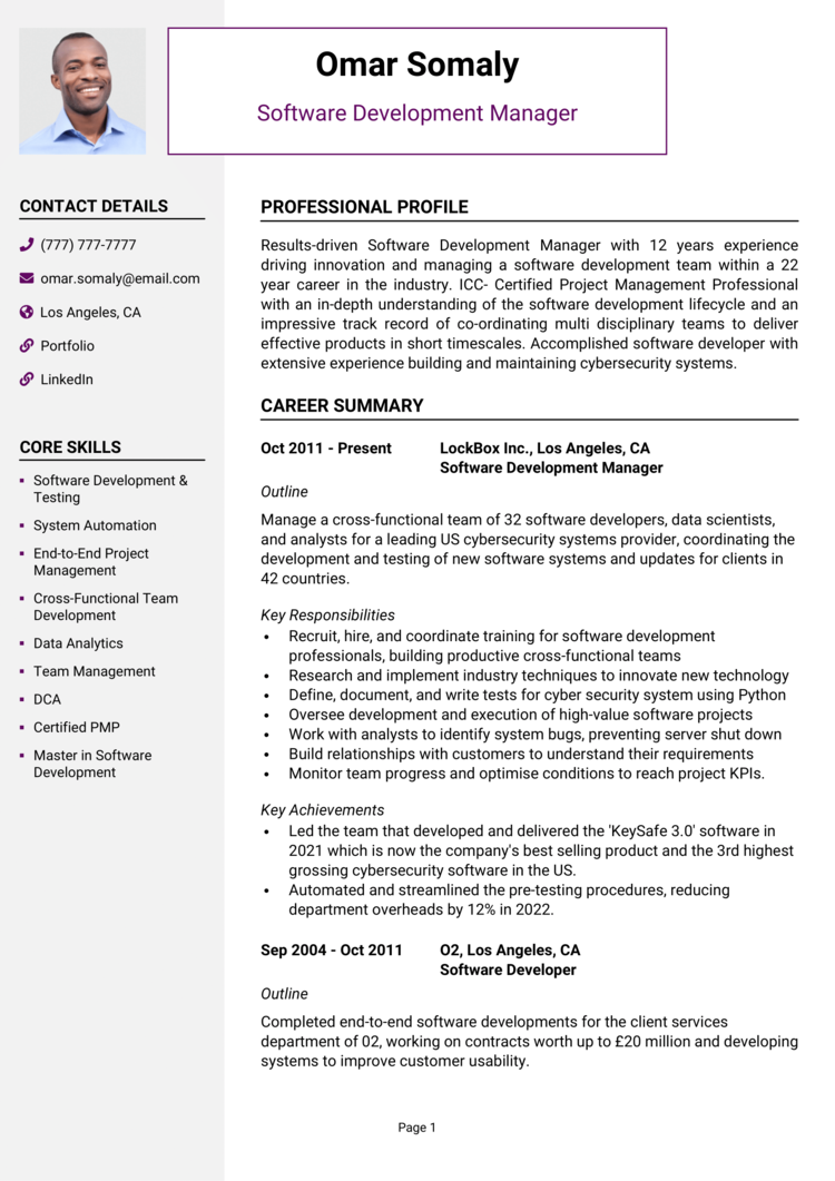 Software Development Manager Resume 1