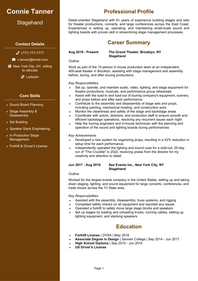 Stagehand Resume 1