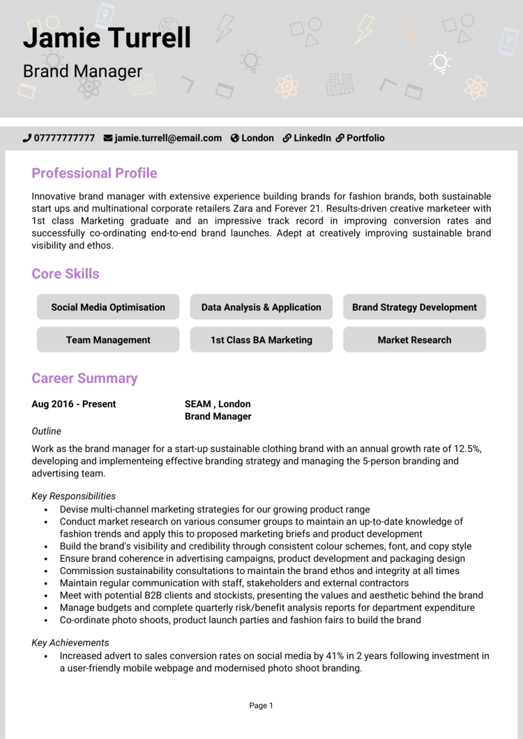 Brand Manager CV example + guide [Land interviews]