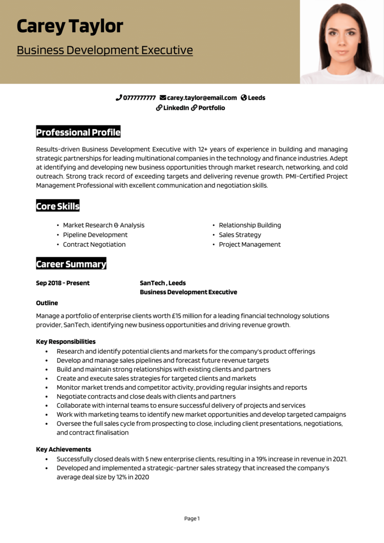 business development executive job description resume