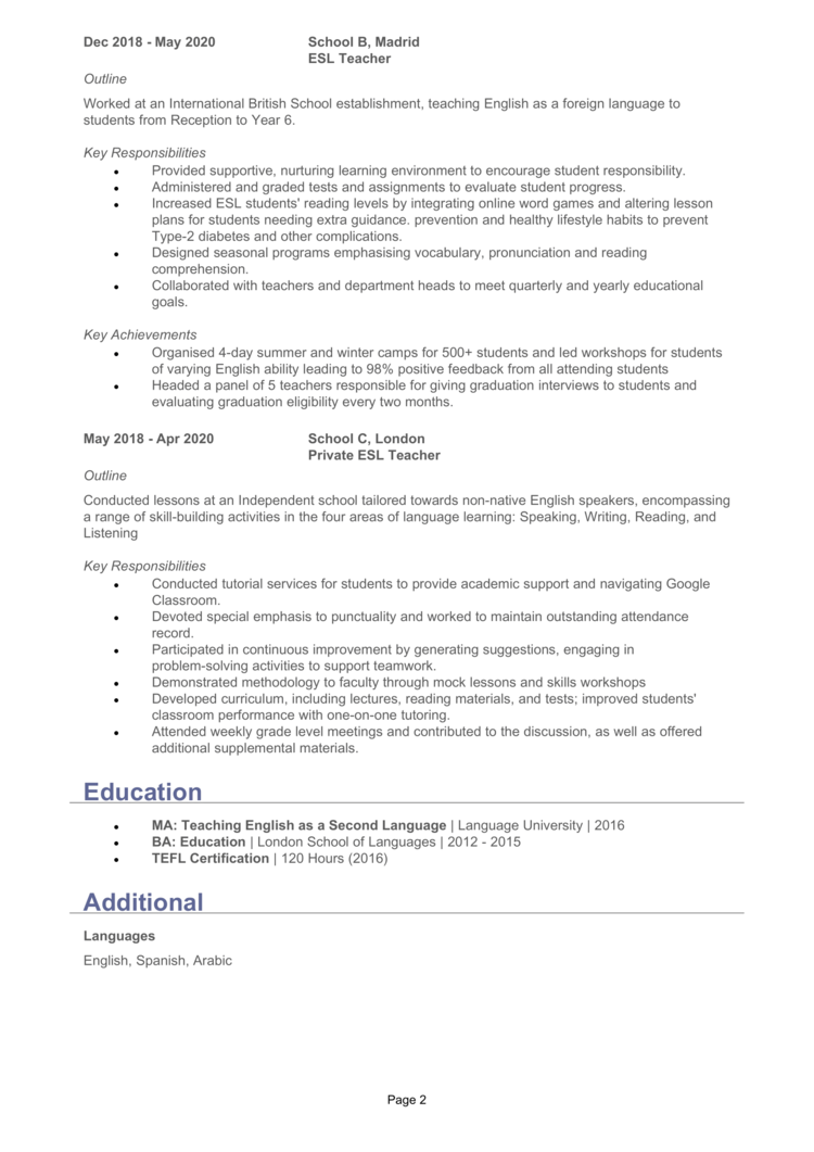 ESL Teacher CV 2