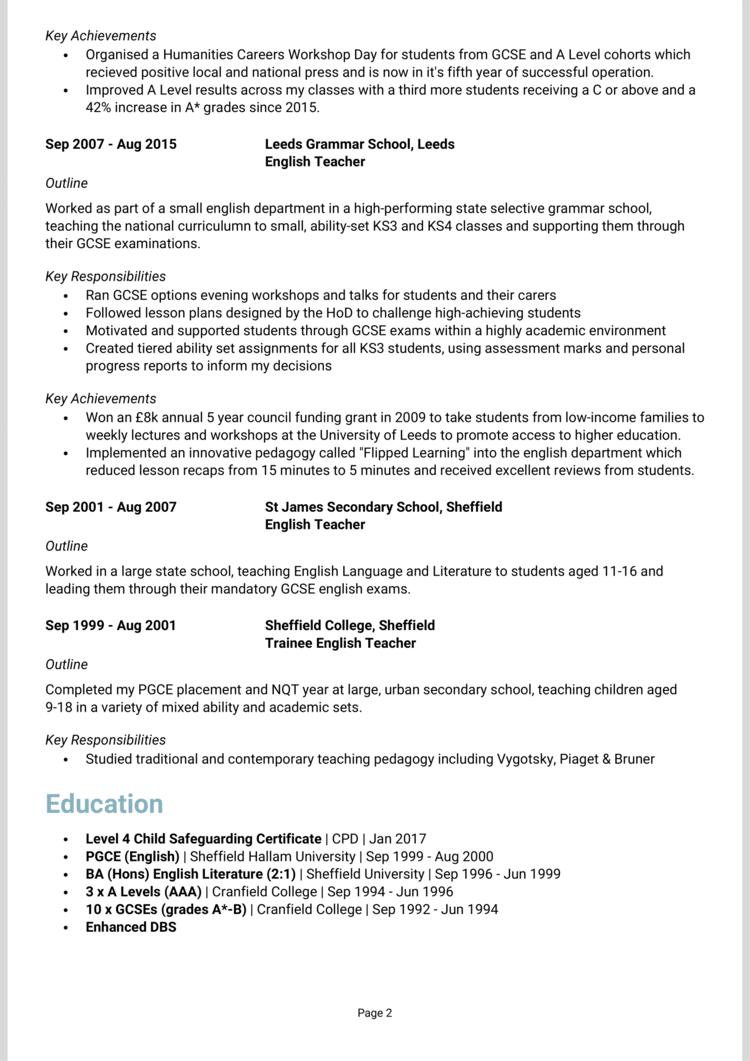 English Teacher CV 2