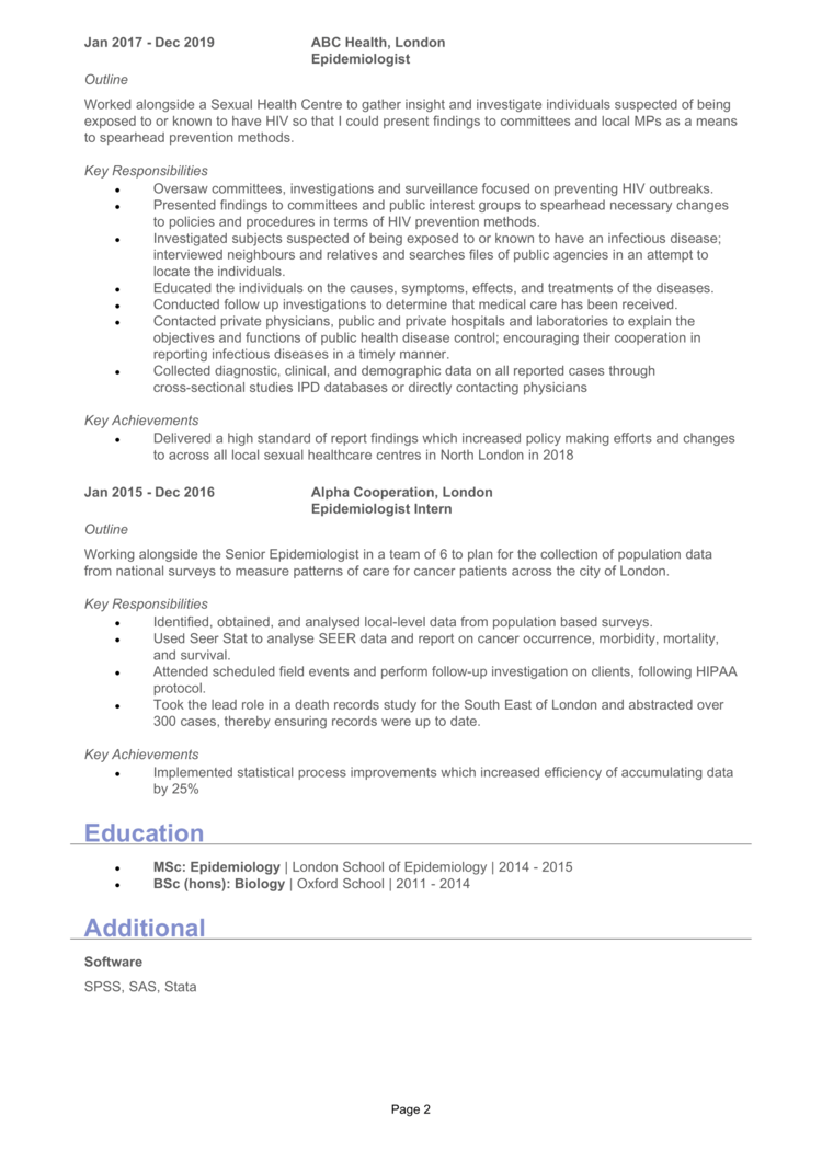 Epidemiologist CV 2