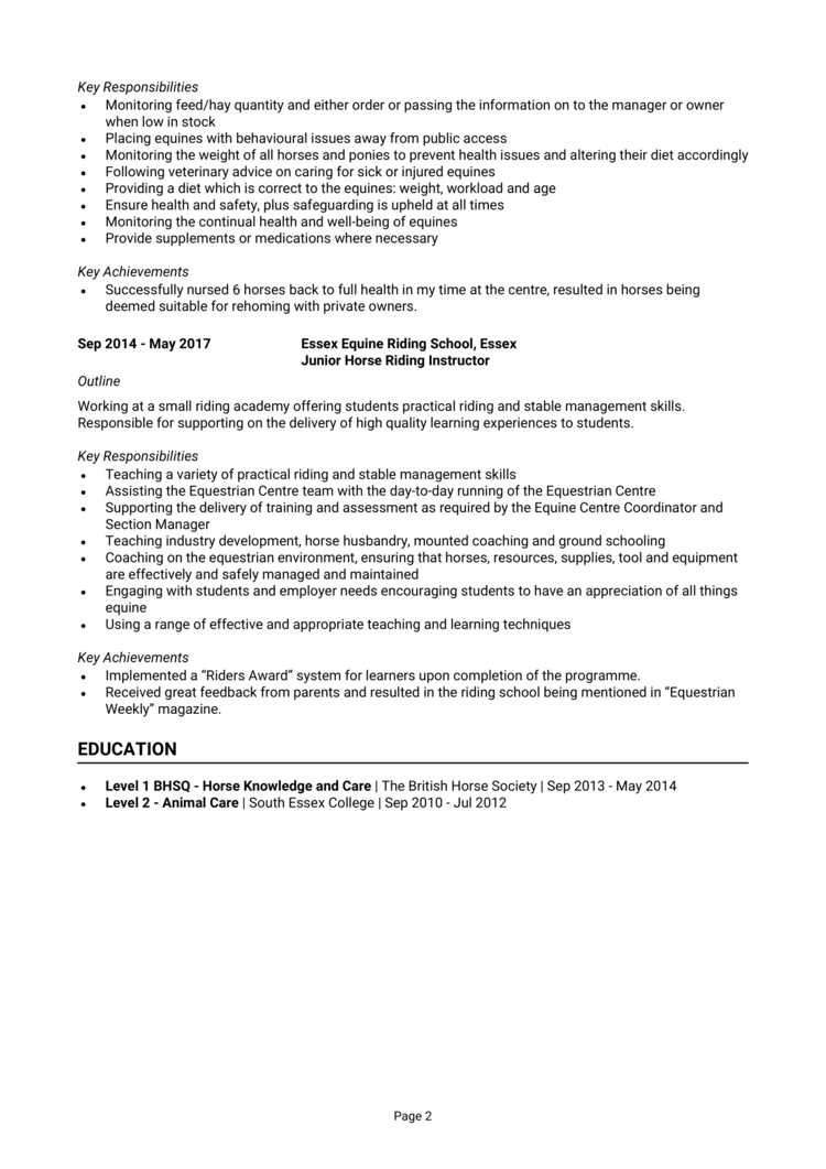 Equestrian CV 2