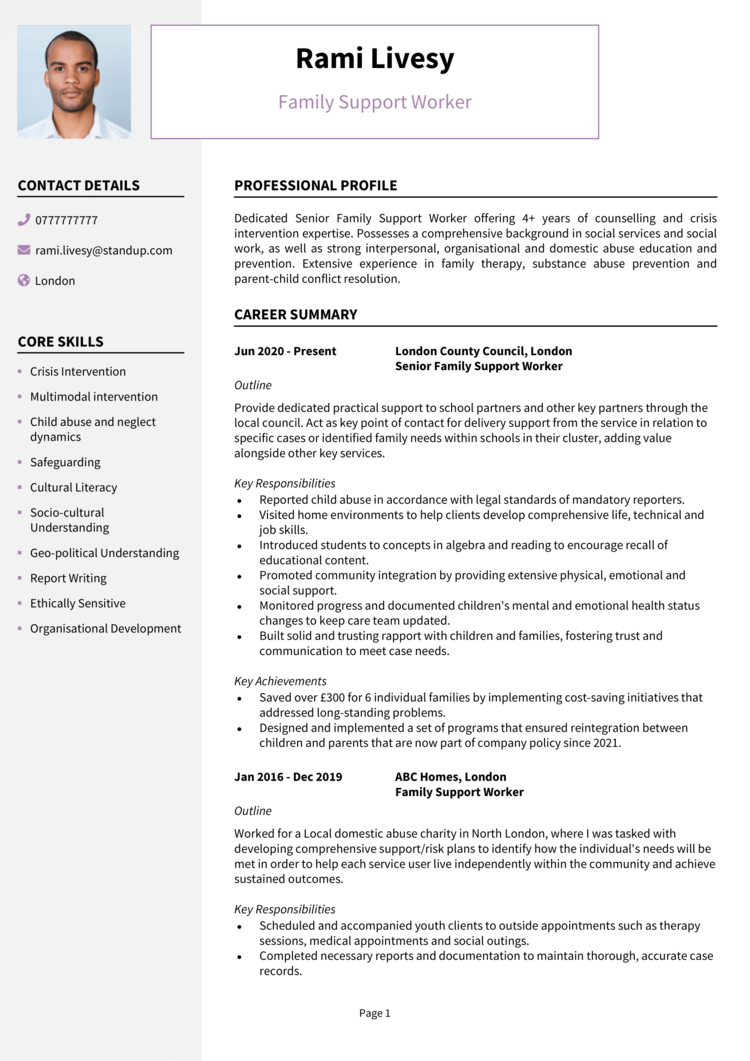 sample personal statement family support worker