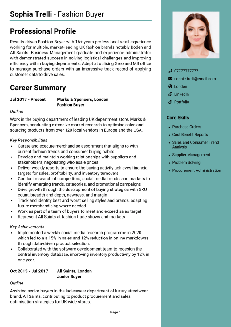 Fashion Buyer CV example + guide [Get noticed]