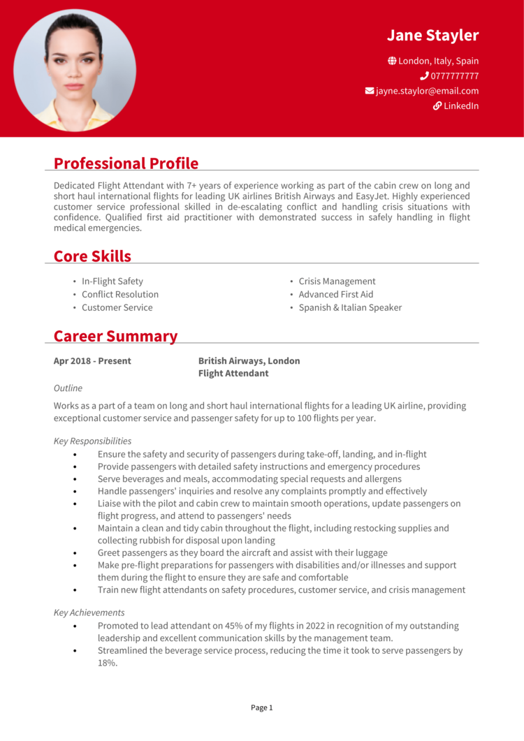 Flight Attendant CV 1