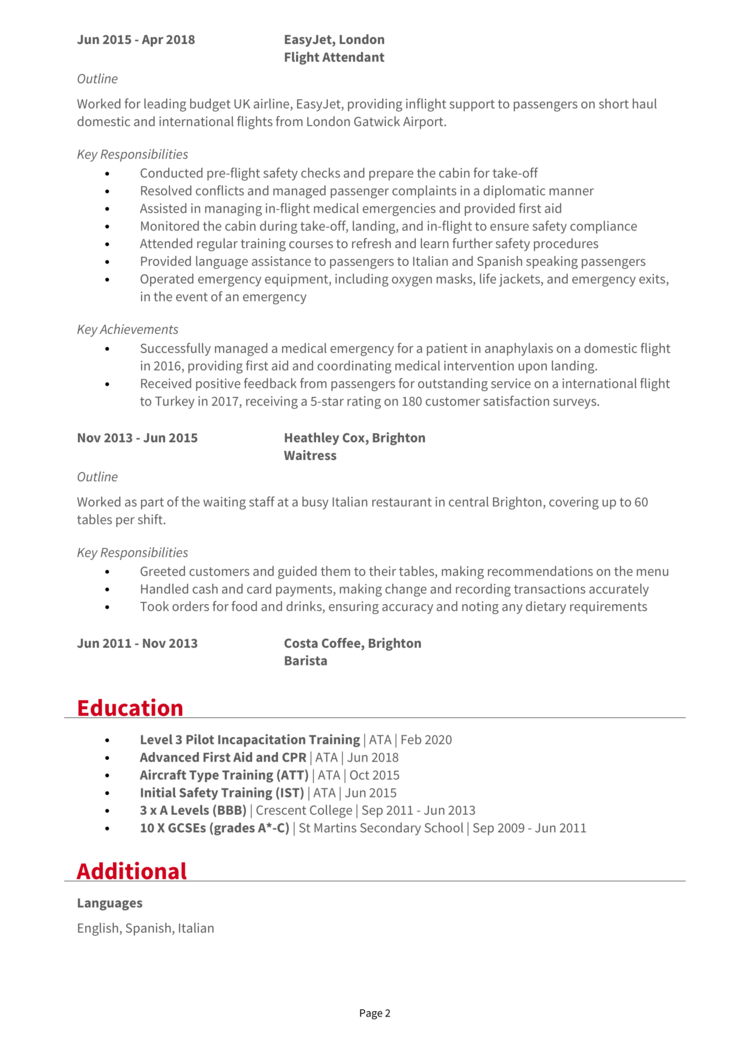 Flight Attendant CV 2