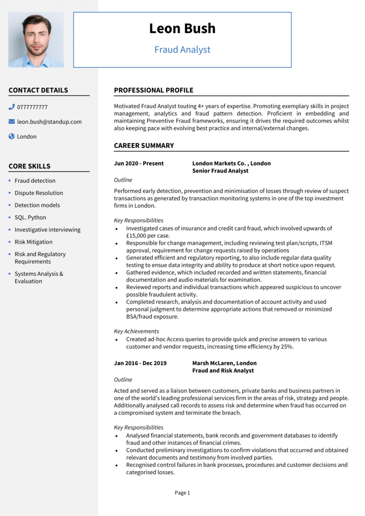 Fraud Analyst CV example + guide [Land great jobs]