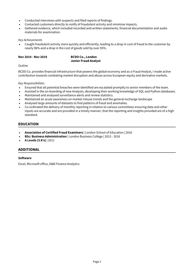 Fraud Analyst CV 2