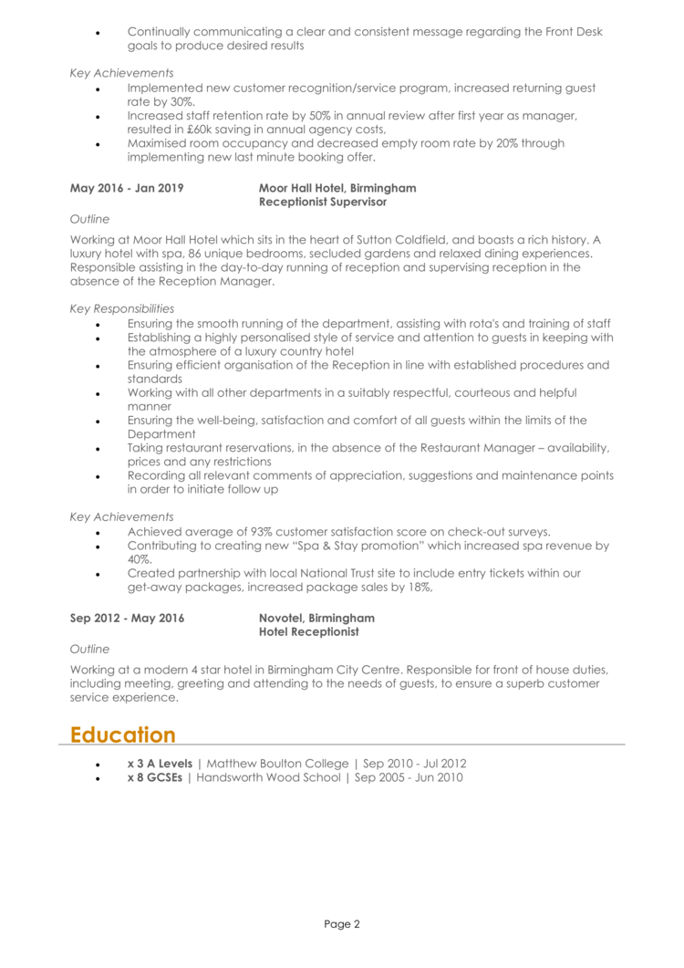 Front Office Manager CV 2