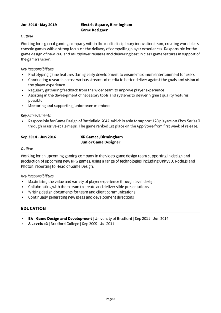 Game Developer job description template