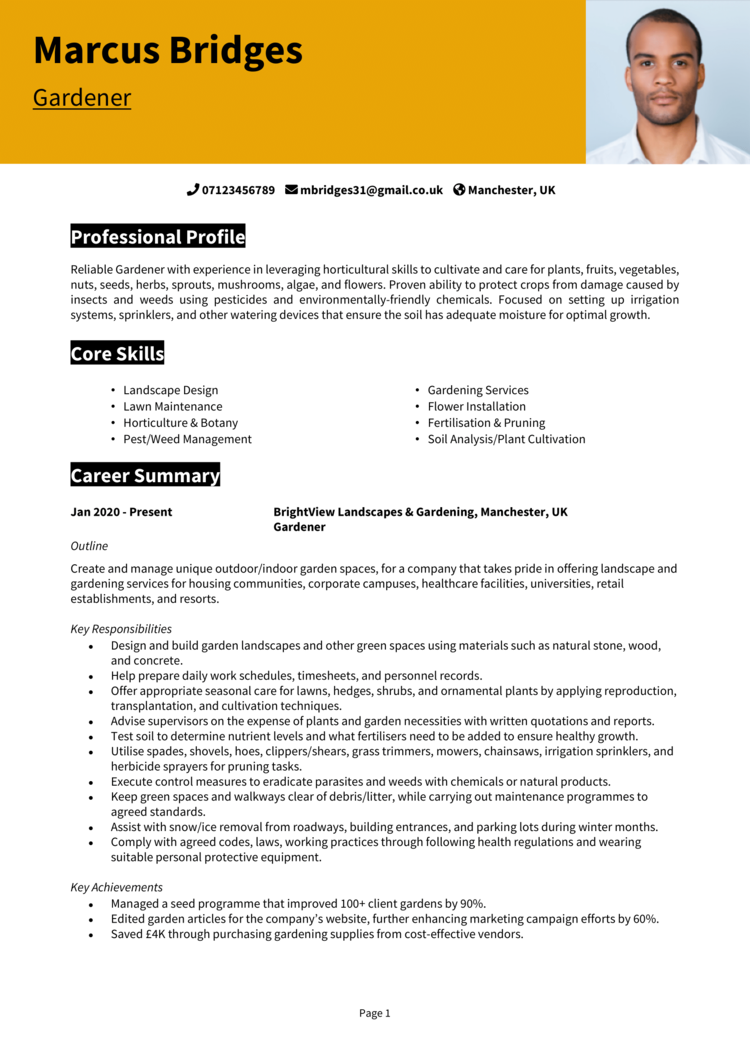 Gardener CV examples + guide [get hired quickly]