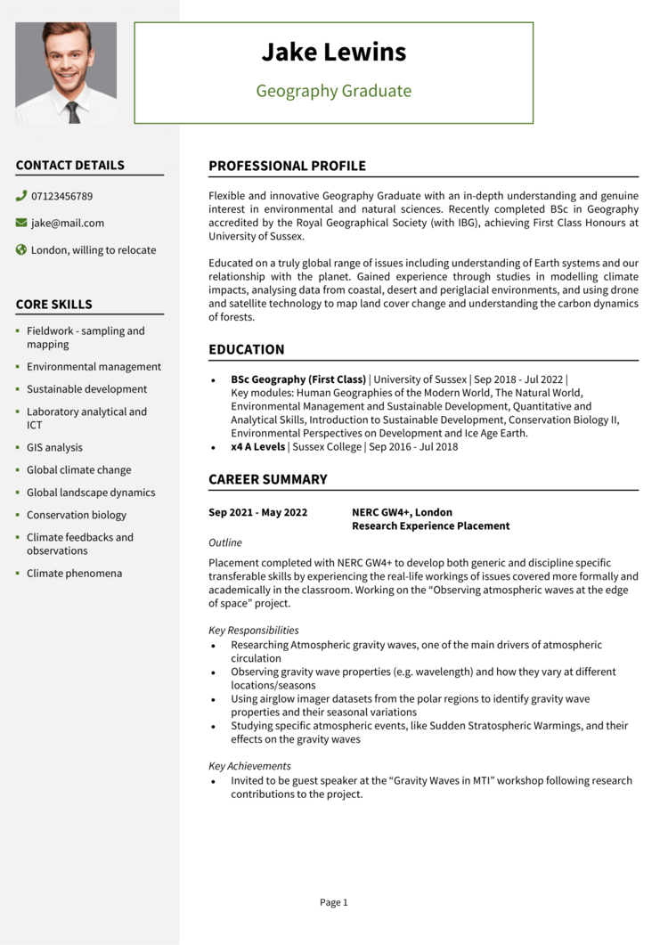 Geography Graduate CV 1