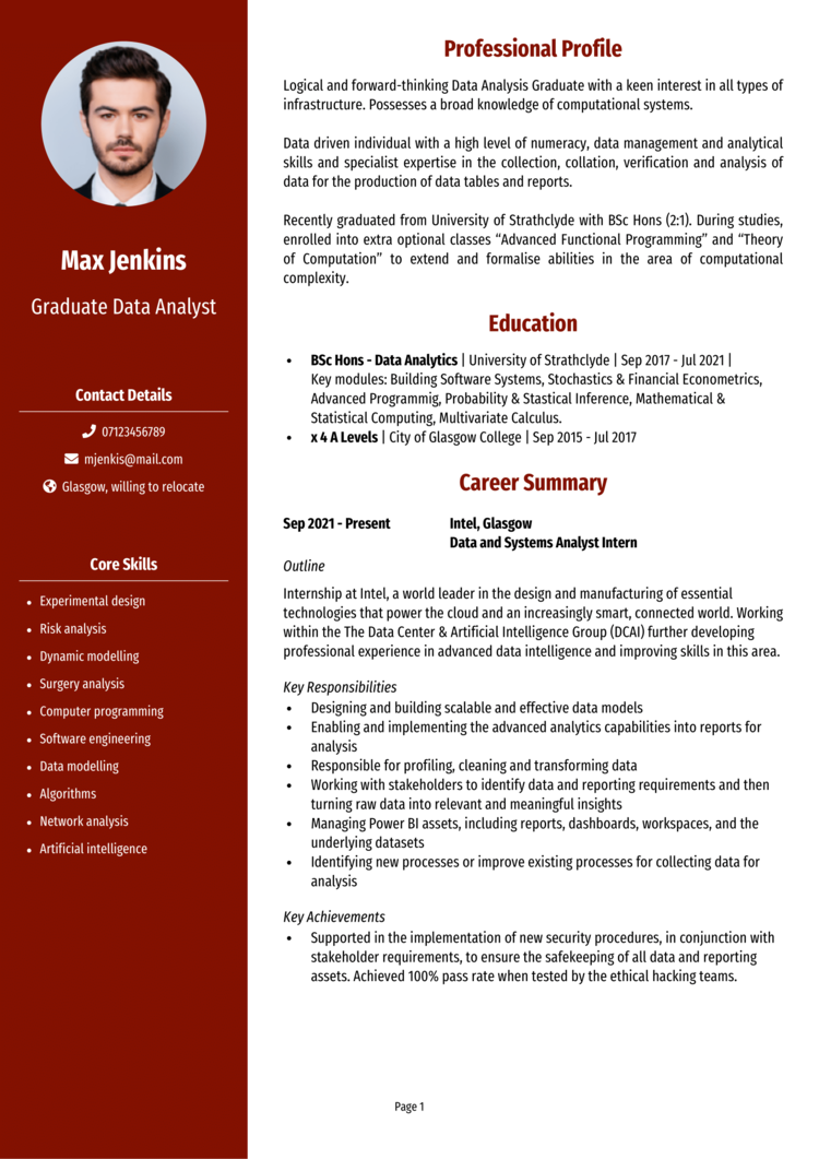 Graduate Data Analyst CV 1