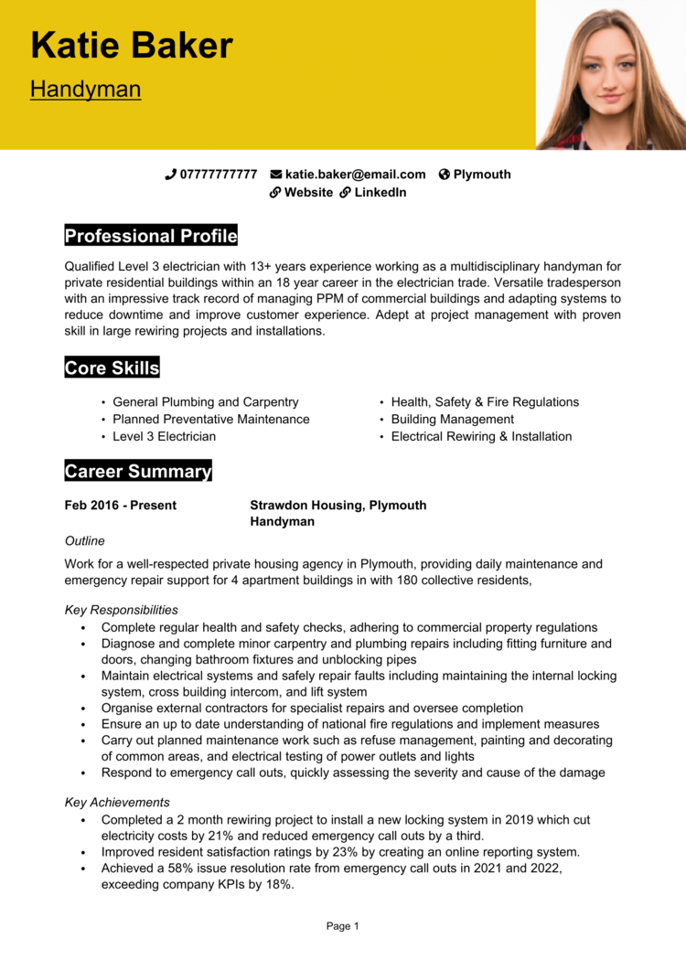 functional resume for handyman