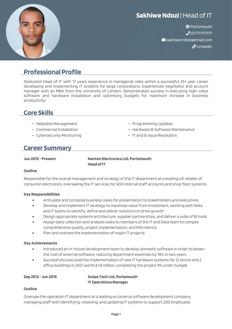 Head of IT CV 1