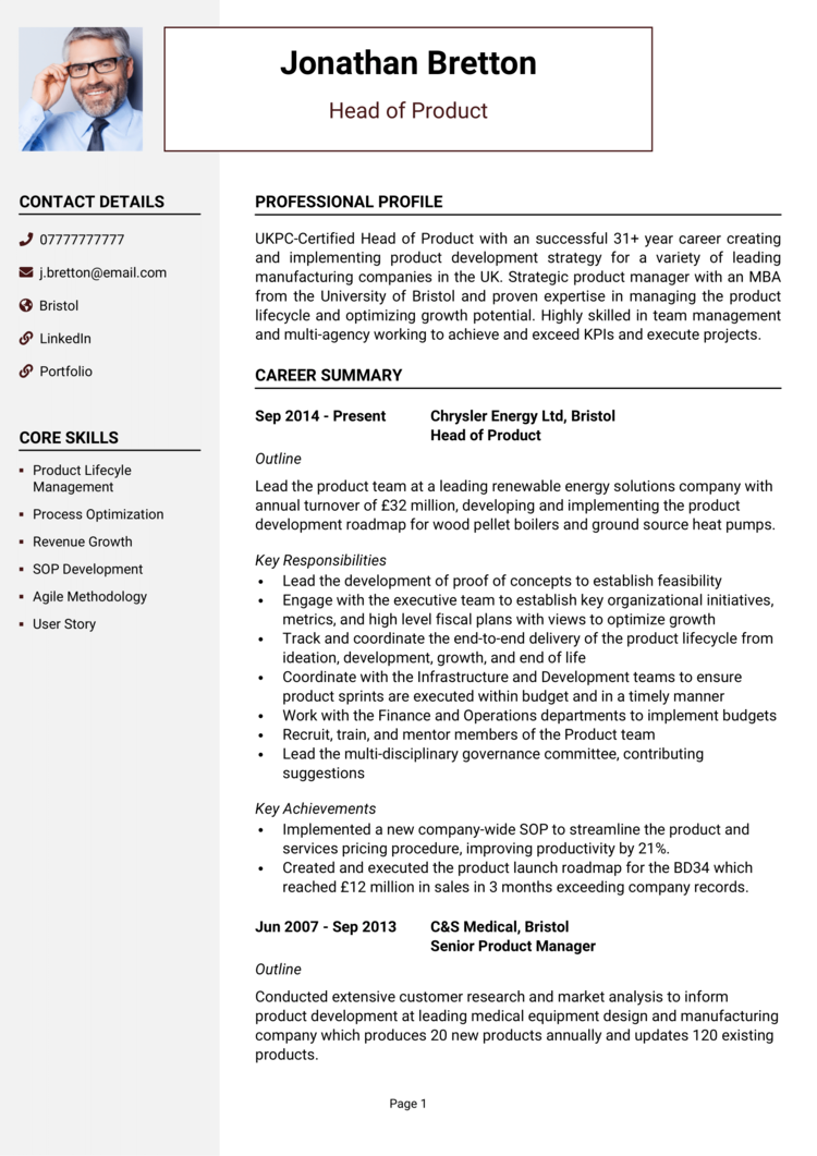 Head of Product CV 1