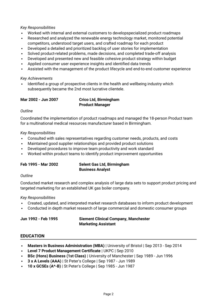 Head of Product CV 2