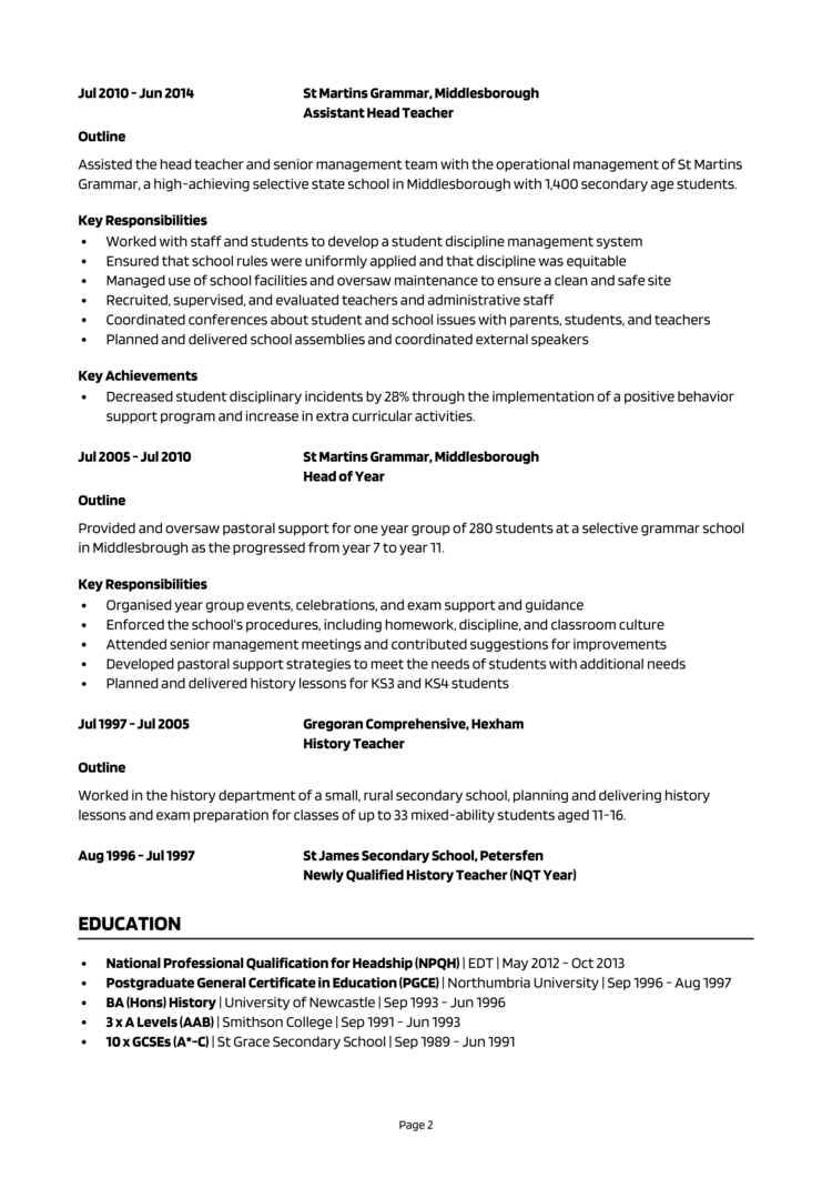 Headteacher CV 2