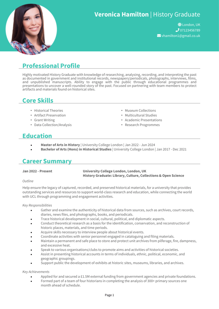 History Graduate CV 1