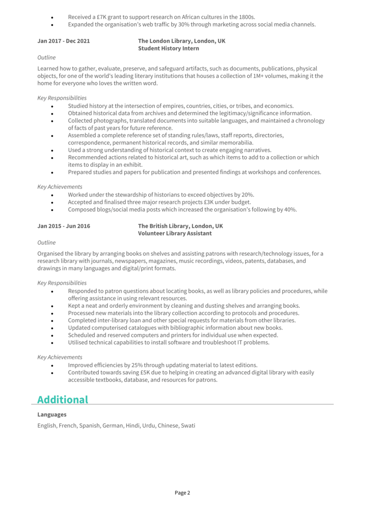 History Graduate CV 2