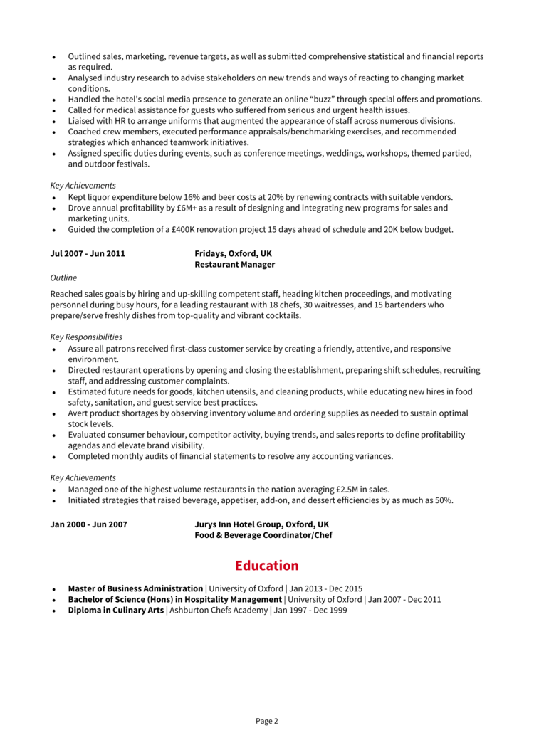 Hotel Operations Manager CV 2