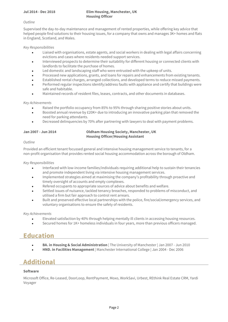 Housing Officer CV 2