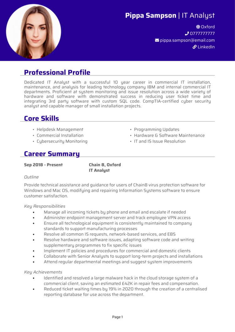 IT Analyst CV 1