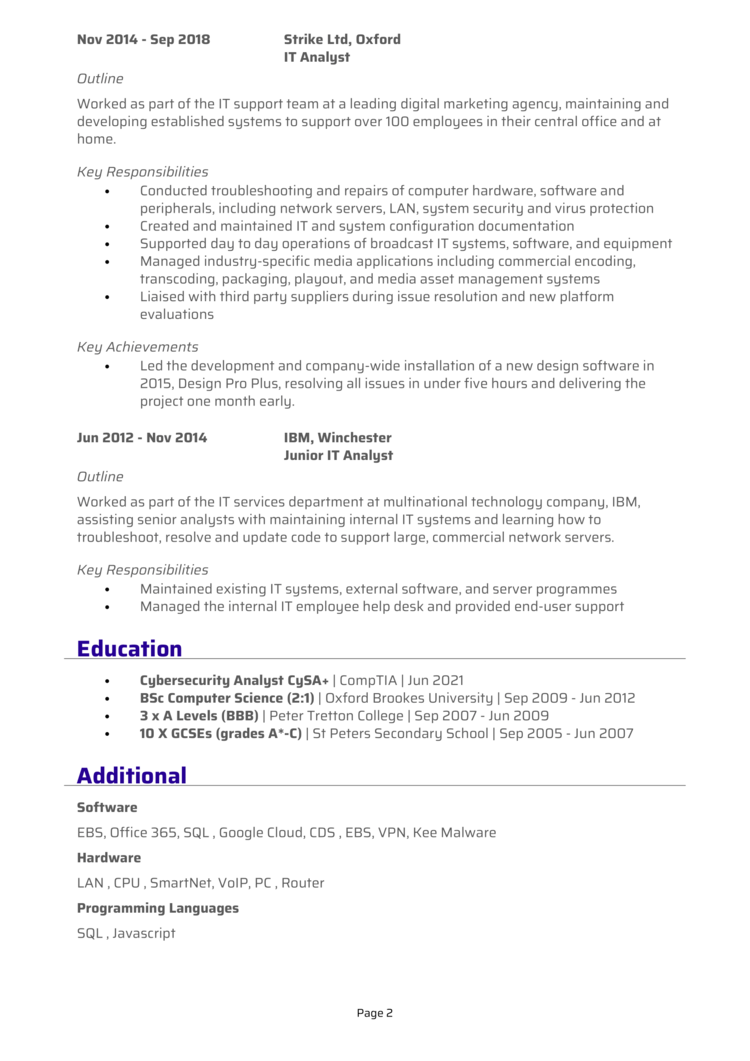 IT Analyst CV 2