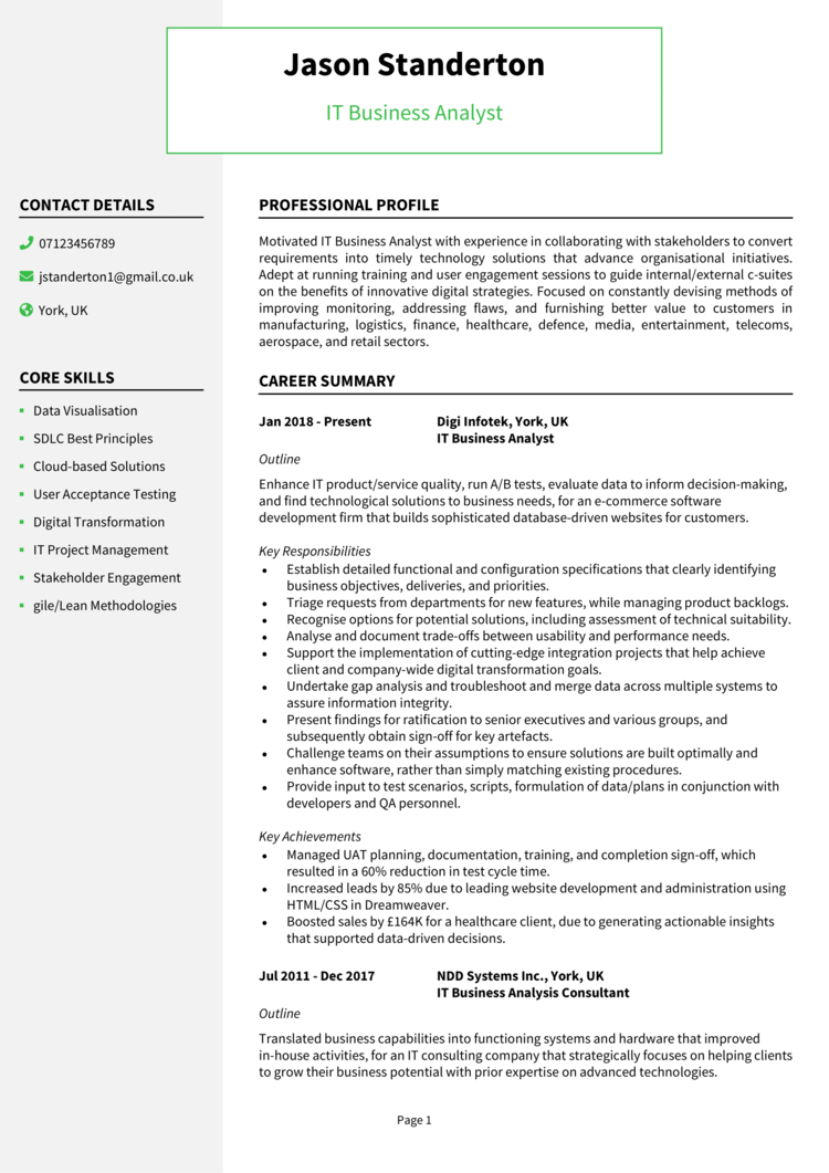 IT Business Analyst CV-1