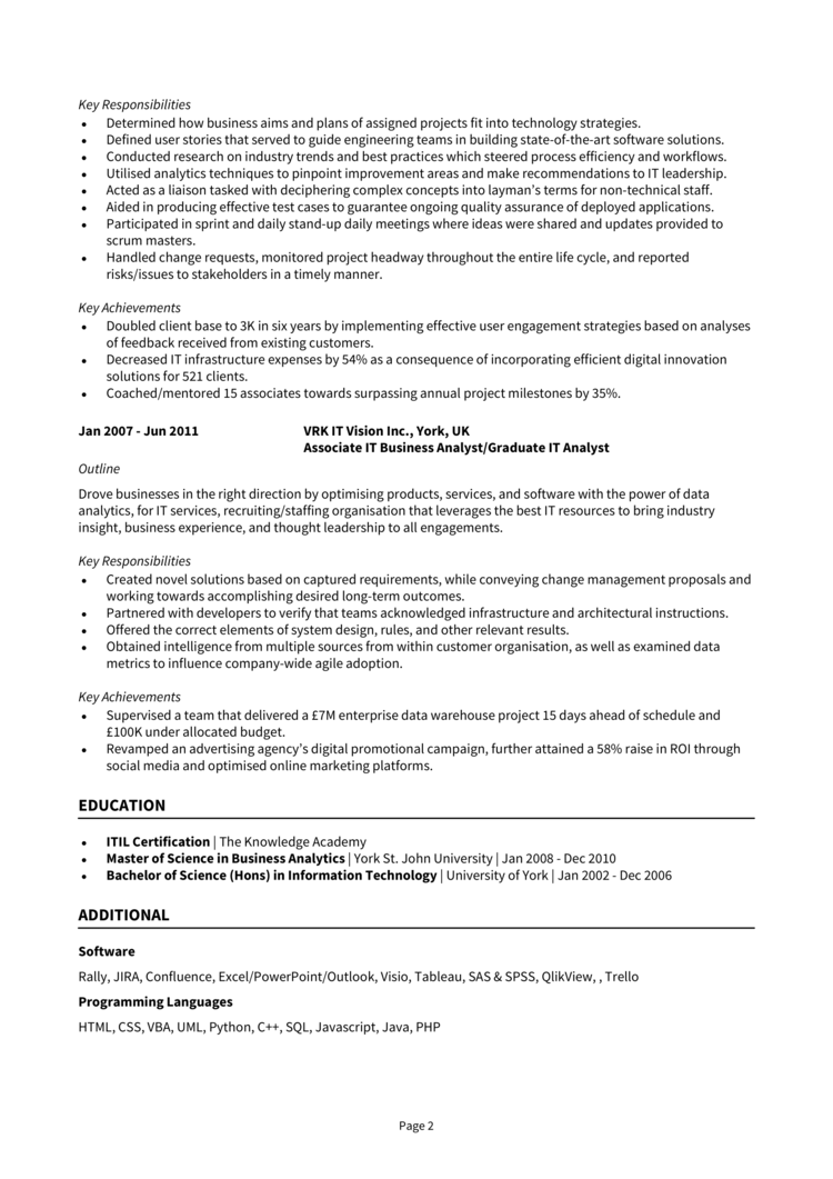 IT Business Analyst CV 2