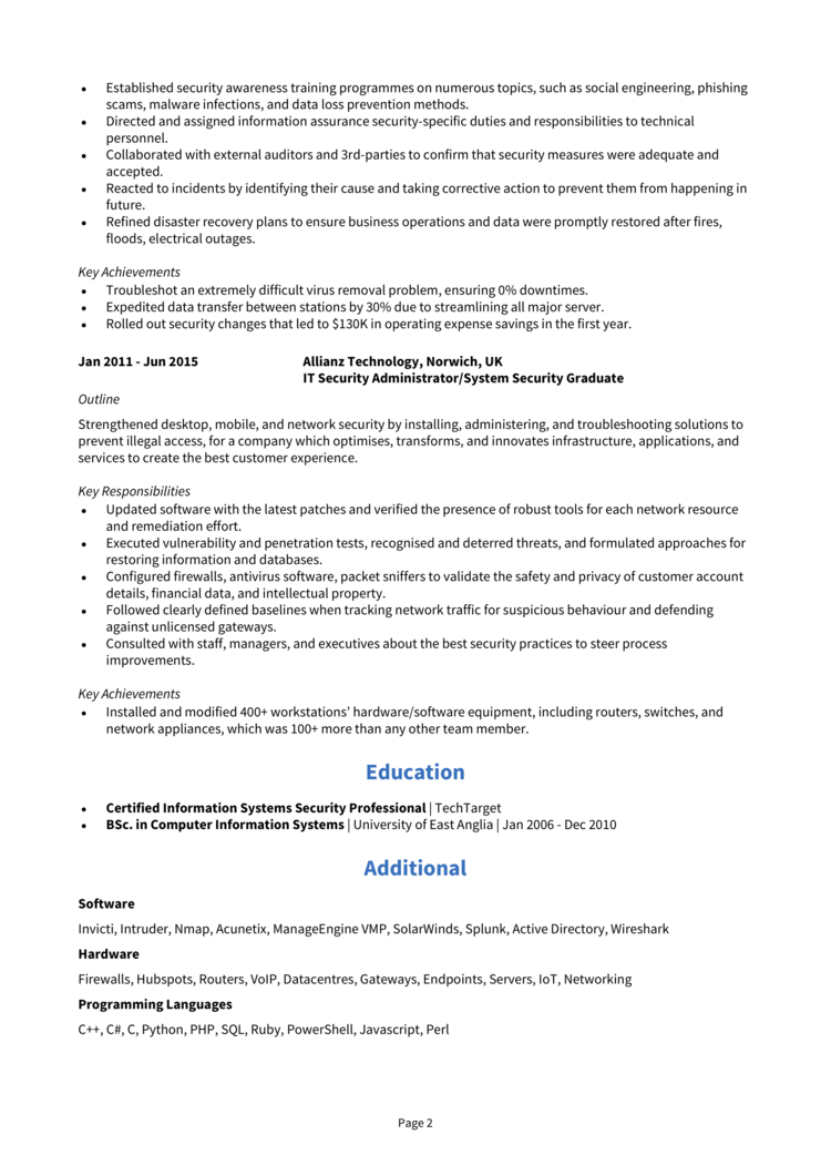 Information Security Officer CV 2