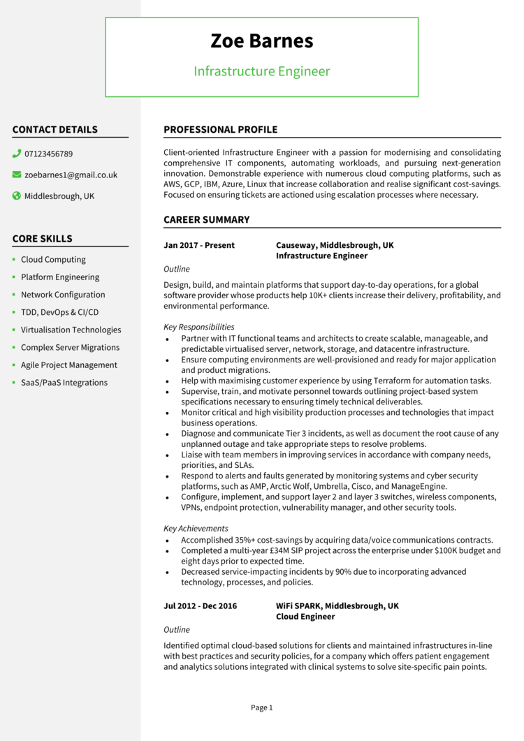 Infrastructure Engineer CV 1