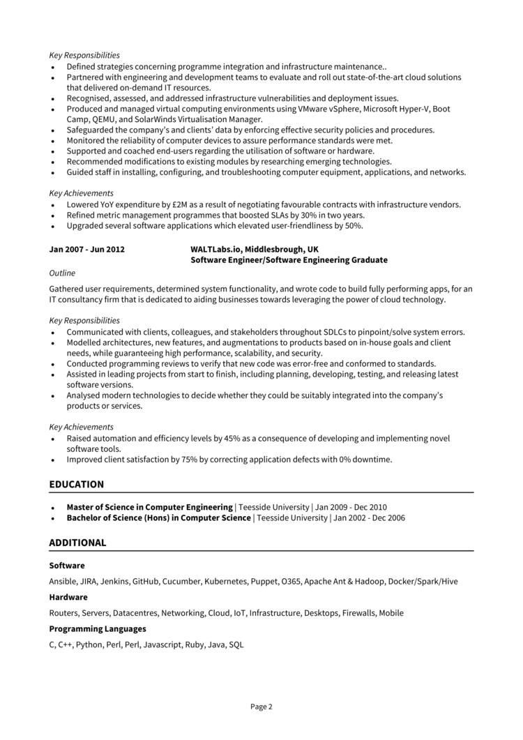 Infrastructure Engineer CV 2