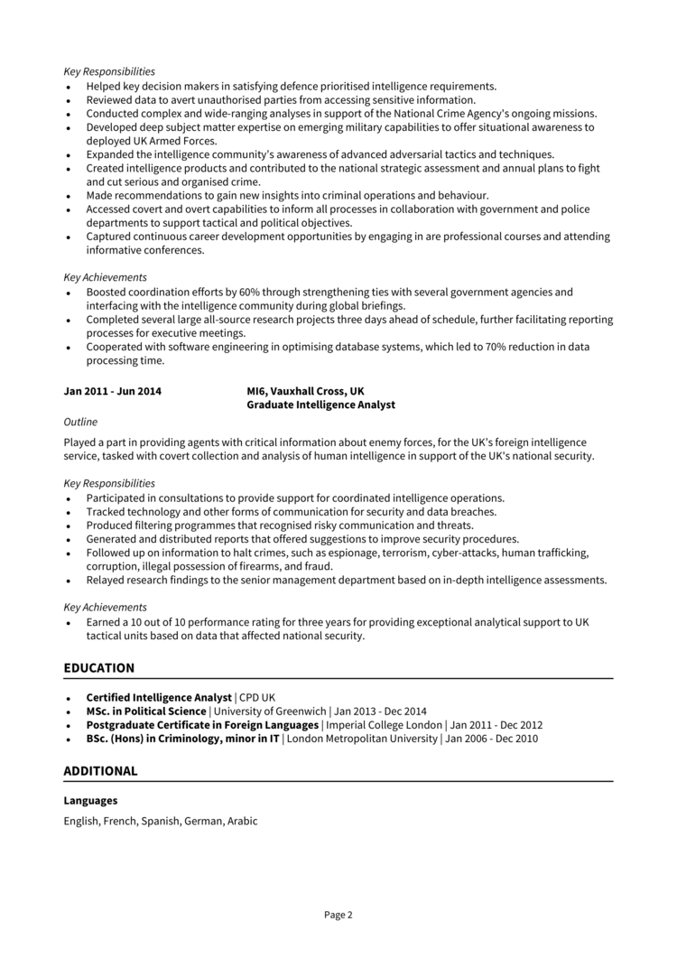 Intelligence Analyst CV 2