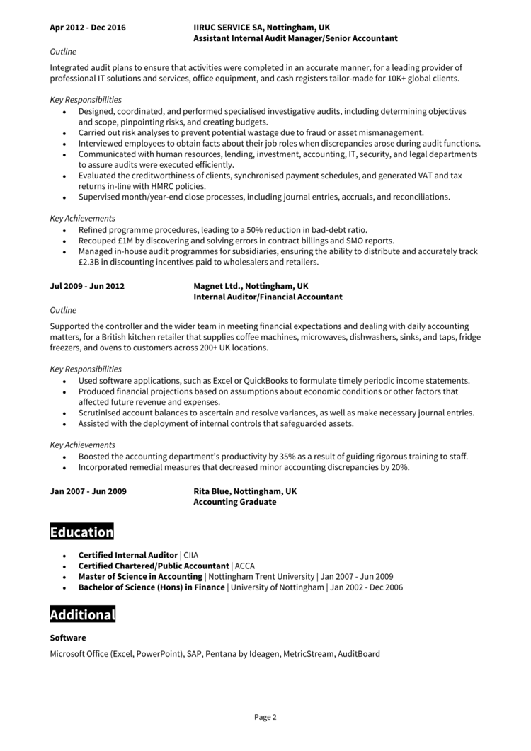 Internal Audit Manager CV example & guide [Land top jobs]