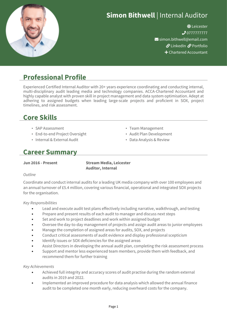 Internal Auditor CV 1