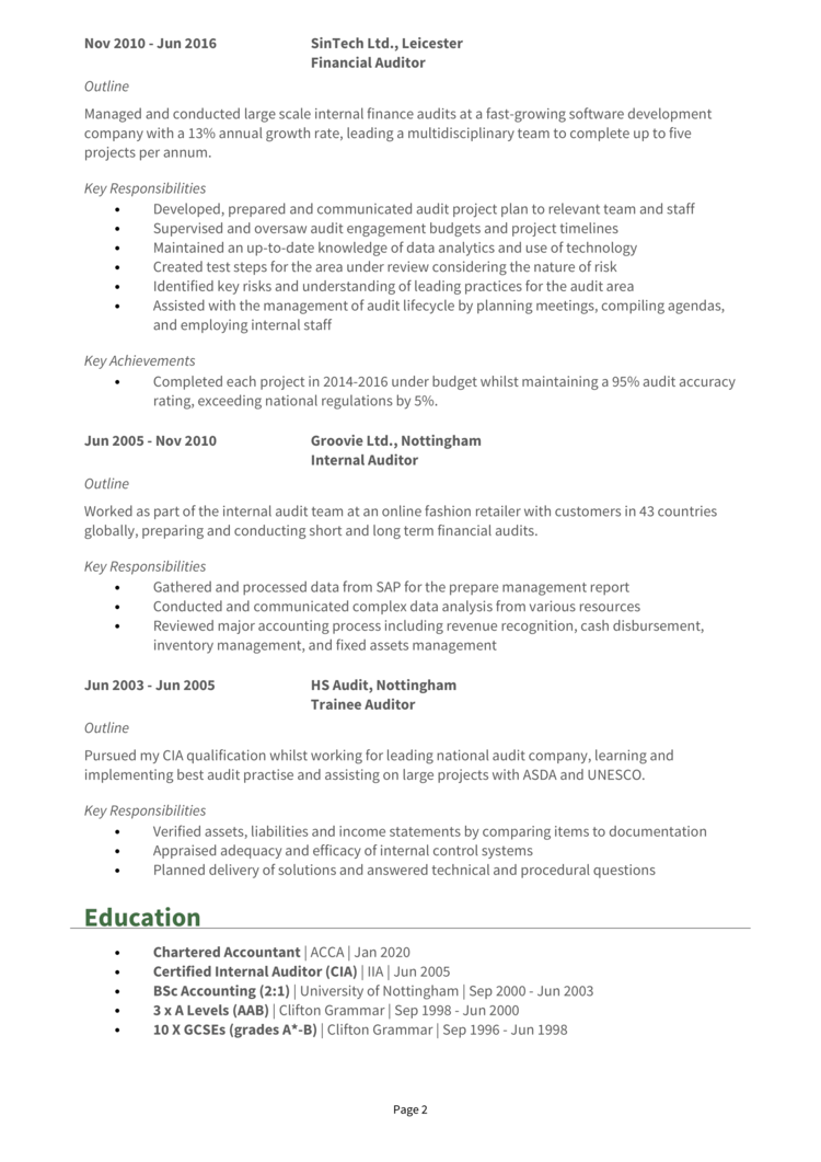 Internal Auditor CV 2