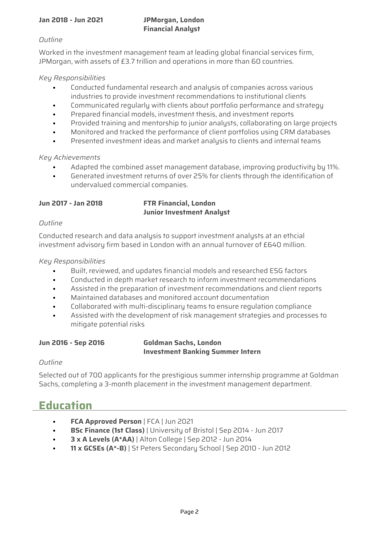 Investment Banking Analyst CV 2