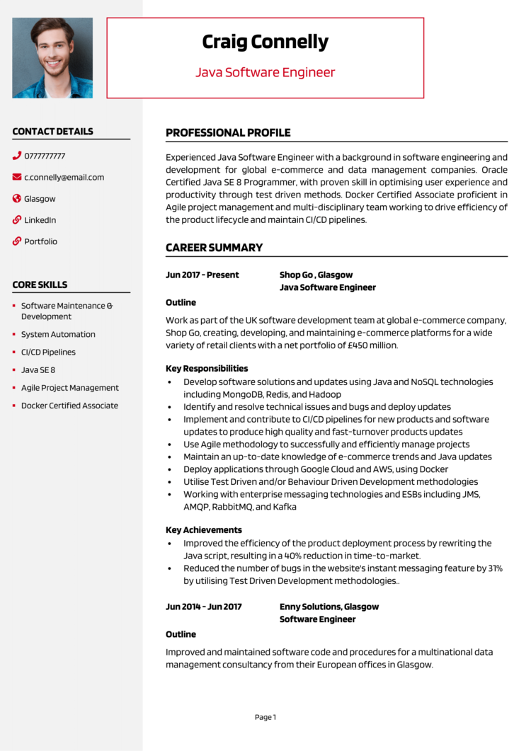 Java Software Engineer CV 1