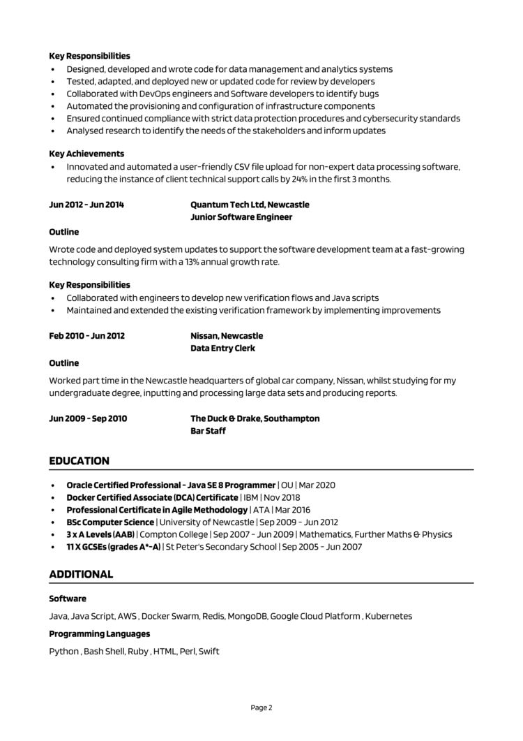 Java Software Engineer CV 2