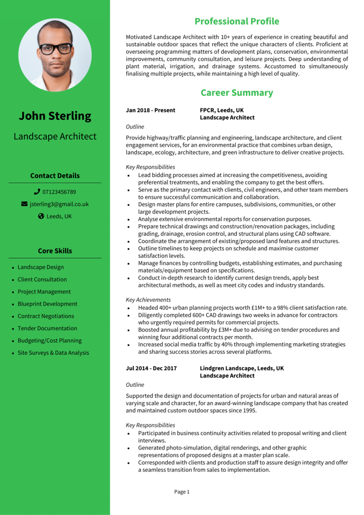 Landscape Architect Cv Example Guide Win Interviews 